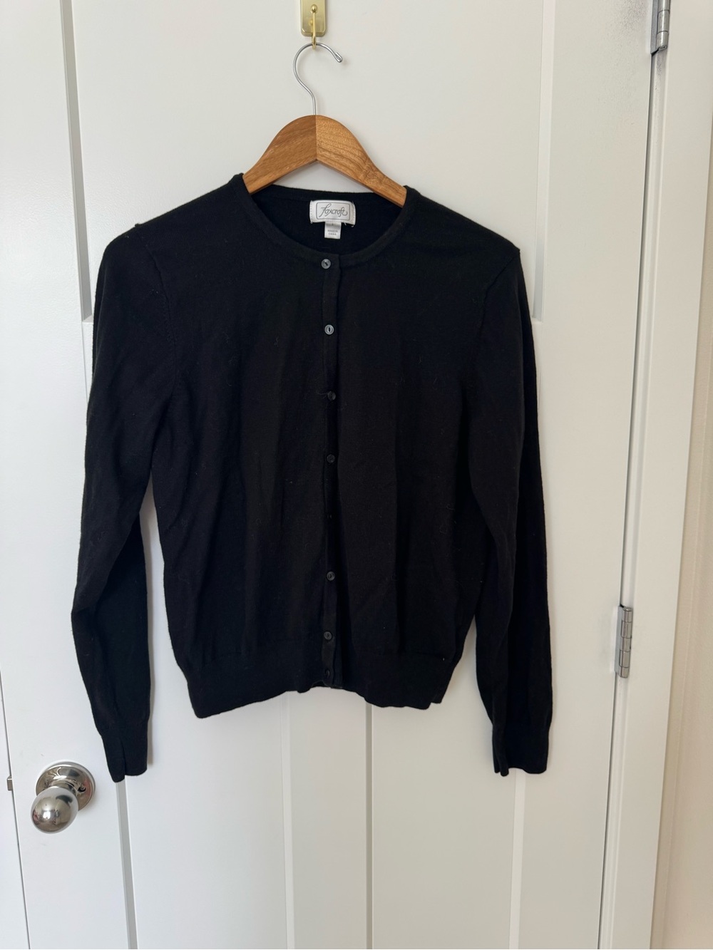 Foxcroft Black Crewneck Button-Front Cardigan